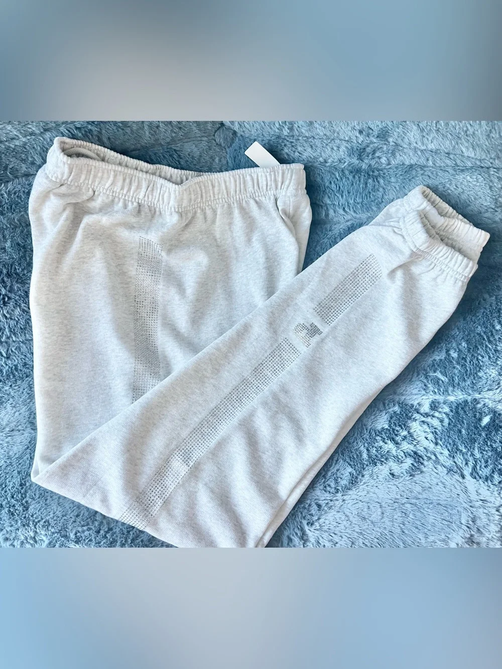 PINK Victoria's Secret Bling Heather Oatmeal Gray Fleece Joggers Small Long - Picture 4 of 5